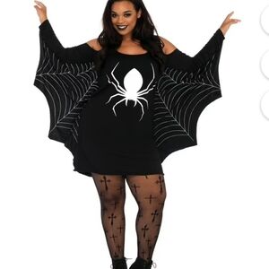 Leg Avenue Black Widow Spider Web Cold Shoulder Dress Halloween Costume 1X 2X